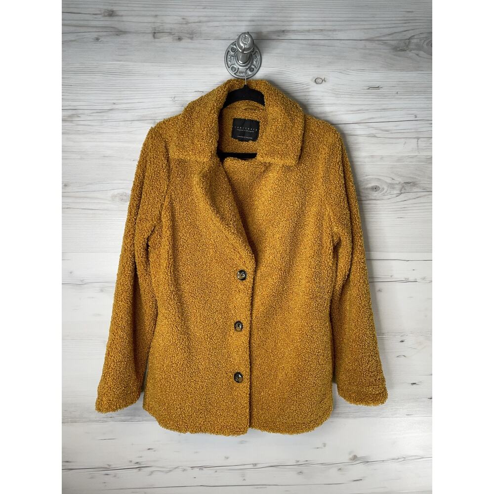 Sanctuary Jacket Womens XL Mustard Teddy Sherpa Faux Fur Button Up Lined Boucle